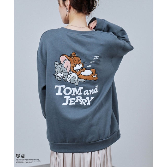 Tom and Jerry サガラ刺繍トレーナー （くすみブルー）