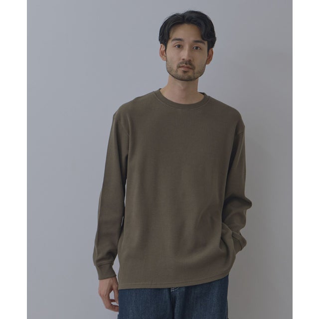 BCIコットン リラックスフィット ワッフル長袖Tシャツ （オリーブ）