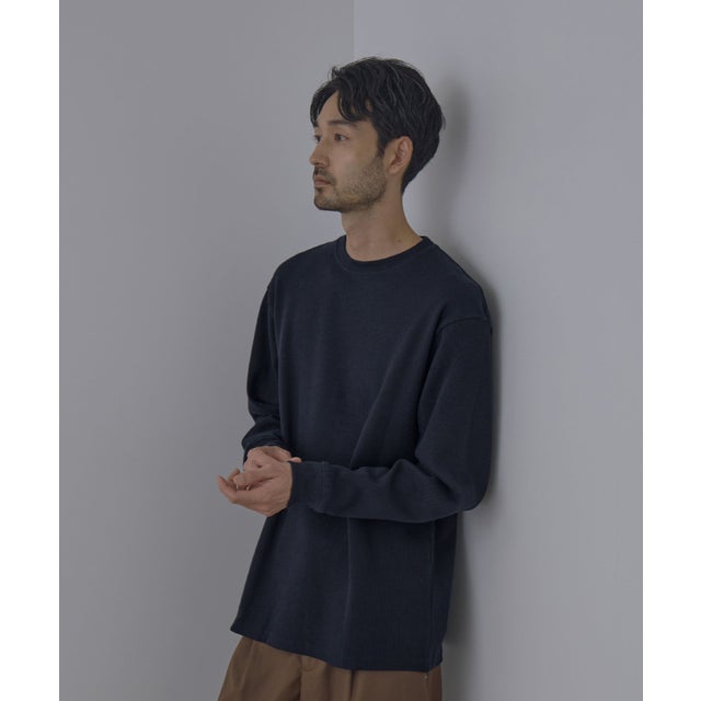 BCIコットン リラックスフィット ワッフル長袖Tシャツ （ネイビー）
