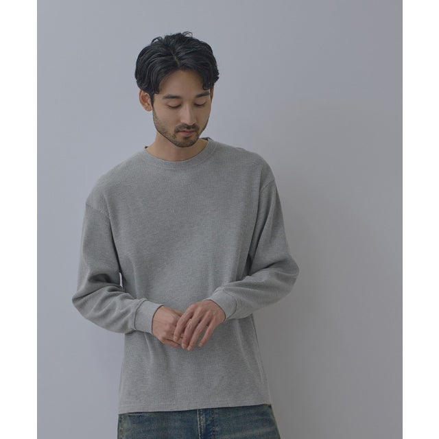 BCIコットン リラックスフィット ワッフル長袖Tシャツ （グレー）