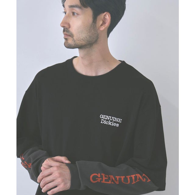 刺しゅう フェイクレイヤード長袖Tシャツ （ブラック）