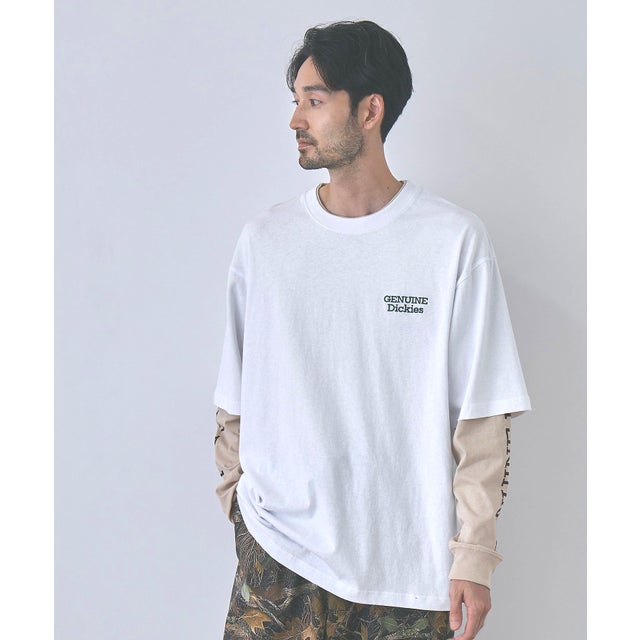刺しゅう フェイクレイヤード長袖Tシャツ （ホワイト）