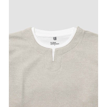 メランジ変形ワッフルキーネック フェイクレイヤード長袖Tシャツ （ネイビー）｜詳細画像