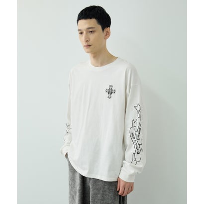 クロスモチーフプリント長袖Tシャツ （ホワイト）｜詳細画像