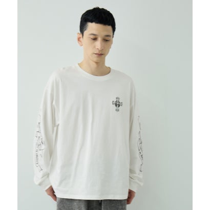 クロスモチーフプリント長袖Tシャツ （ホワイト）｜詳細画像