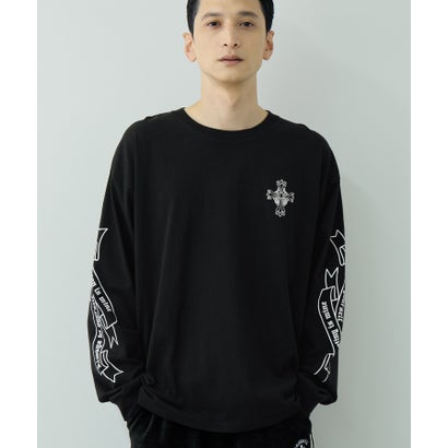 クロスモチーフプリント長袖Tシャツ （ブラック）｜詳細画像