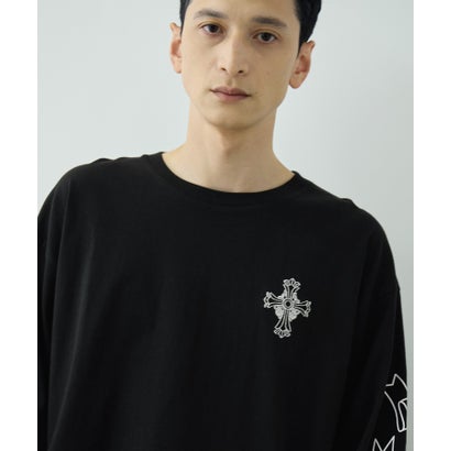 クロスモチーフプリント長袖Tシャツ （ブラック）｜詳細画像