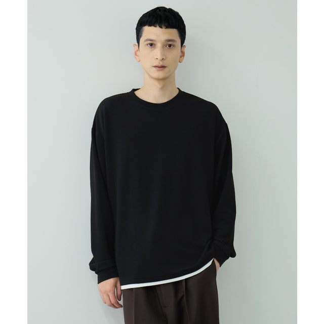 ツイルジョーゼット フェイクレイヤード長袖Tシャツ （ブラック）