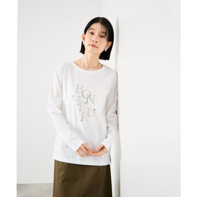 箔プリントロングスリーブTシャツ （オフホワイト）
