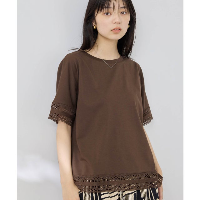 SARARI 冷感 UVカット 袖レースTシャツ （ブラウン）