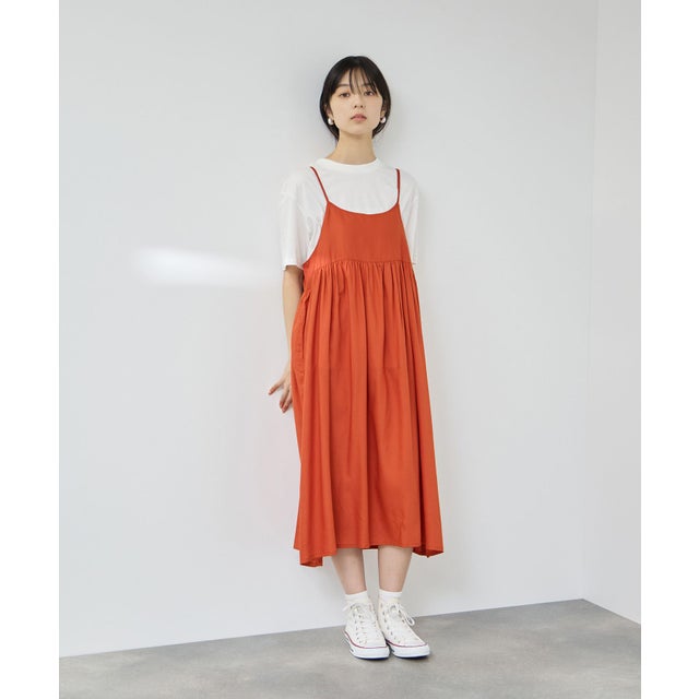 ギャザーワンピース×Tシャツ アンサンブル （オレンジ）