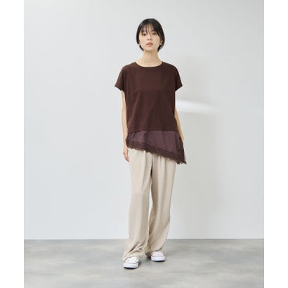 SARARI 接触冷感 UVカット 裾アシンメトリーレースTシャツ （ブラック）｜詳細画像