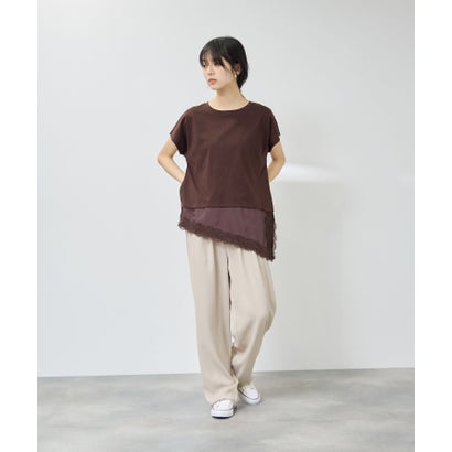 SARARI 接触冷感 UVカット 裾アシンメトリーレースTシャツ （ブラック）｜詳細画像