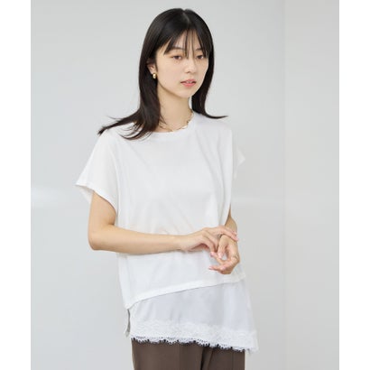 SARARI 接触冷感 UVカット 裾アシンメトリーレースTシャツ （ブラウン）｜詳細画像