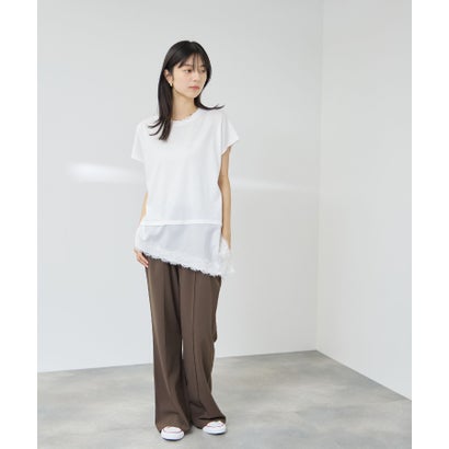 SARARI 接触冷感 UVカット 裾アシンメトリーレースTシャツ （ブラウン）｜詳細画像
