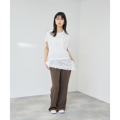 SARARI 接触冷感 UVカット 裾アシンメトリーレースTシャツ （ブラウン）｜詳細画像