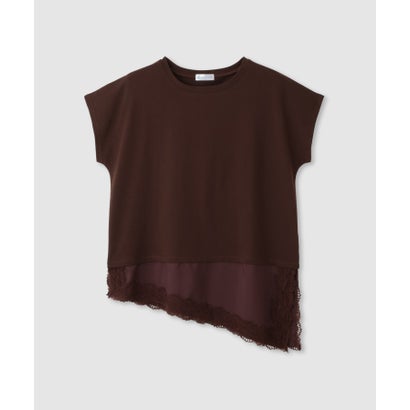 SARARI 接触冷感 UVカット 裾アシンメトリーレースTシャツ （ブラウン）｜詳細画像