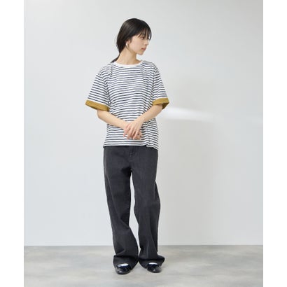 SARARI 接触冷感 UVカット 袖配色クルーネックTシャツ （マスタード）｜詳細画像