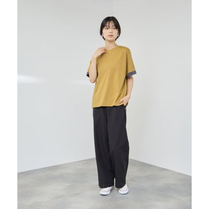 SARARI 接触冷感 UVカット 袖配色クルーネックTシャツ （マスタード）｜詳細画像