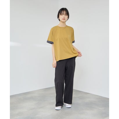SARARI 接触冷感 UVカット 袖配色クルーネックTシャツ （マスタード）｜詳細画像