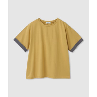SARARI 接触冷感 UVカット 袖配色クルーネックTシャツ （マスタード）｜詳細画像