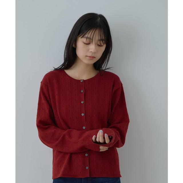 アイレットクルーネックカーディガン （レッド）