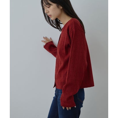アイレットクルーネックカーディガン （ブラック）｜詳細画像