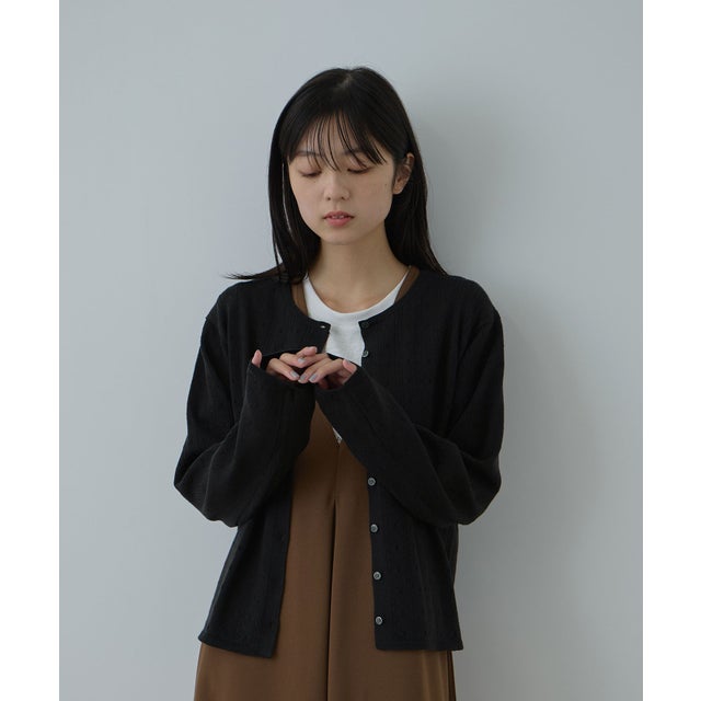 アイレットクルーネックカーディガン （ブラック）