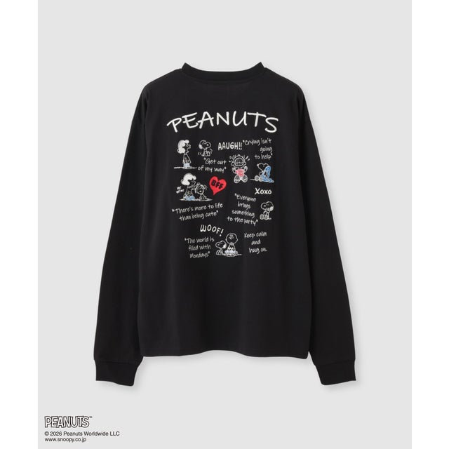 PEANUTS SNOOPY キャラクター刺しゅうバックプリント長袖Tシャツ （ブラック）