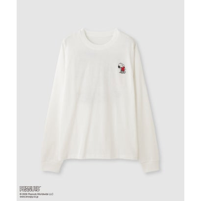 PEANUTS SNOOPY キャラクター刺しゅうバックプリント長袖Tシャツ （オフホワイト）｜詳細画像