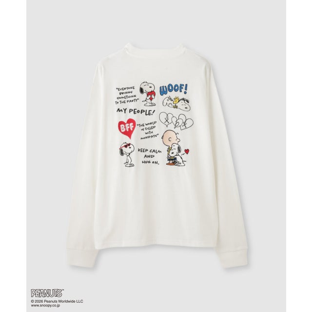 PEANUTS SNOOPY キャラクター刺しゅうバックプリント長袖Tシャツ （オフホワイト）