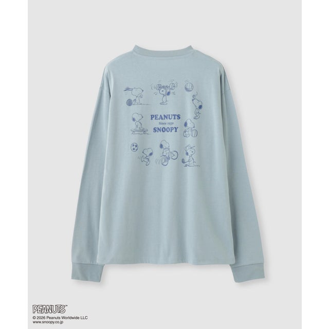 PEANUTS SNOOPY キャラクター刺しゅうバックプリント長袖Tシャツ （サックス）
