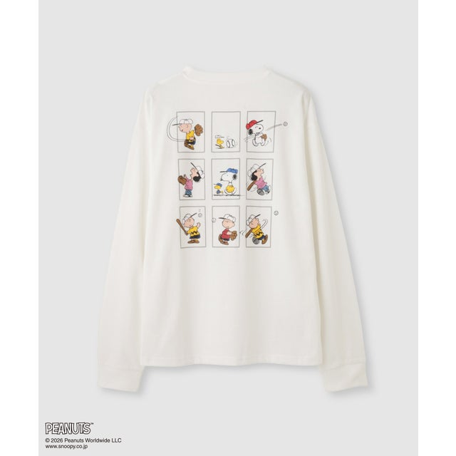 PEANUTS SNOOPY キャラクター刺しゅうバックプリント長袖Tシャツ （オフホワイト）