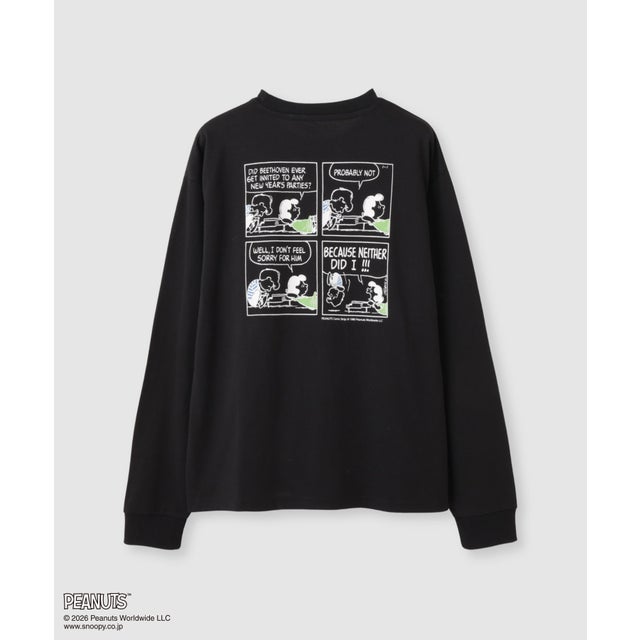 PEANUTS SNOOPY キャラクター刺しゅうバックプリント長袖Tシャツ （ブラック）