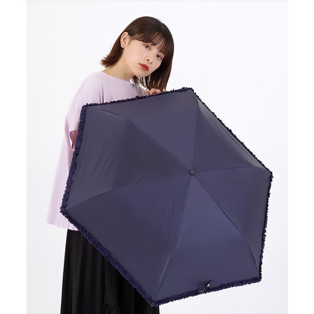 晴雨兼用 折りたたみ傘 フリルスレンダーミニ 2384 （ネイビー）