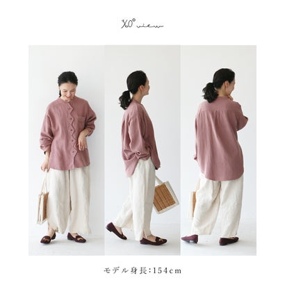 サンポクシェル sanpo kuschel 【連なるダイヤシャツ】ノーカラーシャツトップス （あずき）｜詳細画像