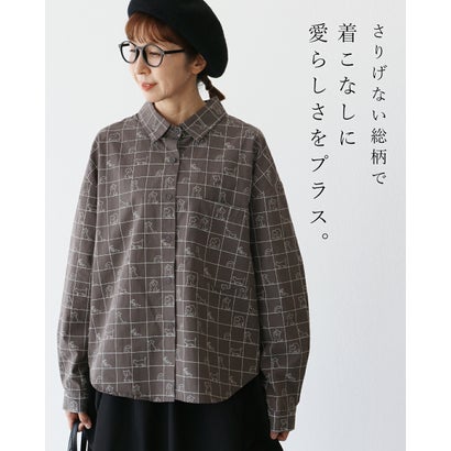 格子からチラリのぞく猫ちゃん シャツ （グレー）｜詳細画像