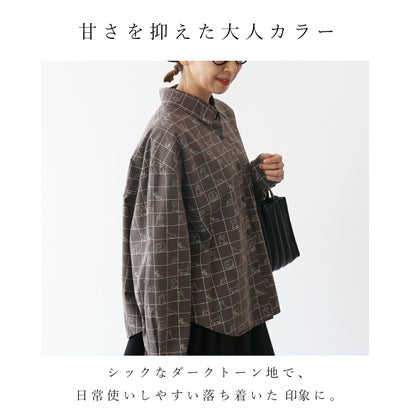 格子からチラリのぞく猫ちゃん シャツ （グレー）｜詳細画像