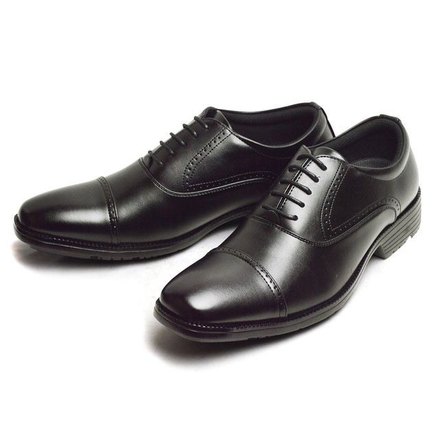 
                    ビジネスシューズ メンズ 紳士靴 革靴 防水 走れる ビジネス 多機能 軽量 幅広 4EEEE 内羽根 メダリオン （ブラック）