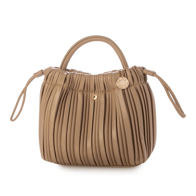 立体プリーツ 2WAY ハンドバッグ ショルダーバッグ （ベージュ）