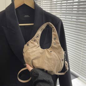 ころんとしたフォルムが可愛い、ハトメ付きミニバッグ レディース ミニバッグ ハンドバッグ 2WAY 軽量 ハトメ 斜めがけ 肩掛け マグネット 小さめ 韓国 カジュアル ベージュ ピンク カーキ （ライトブラウン）