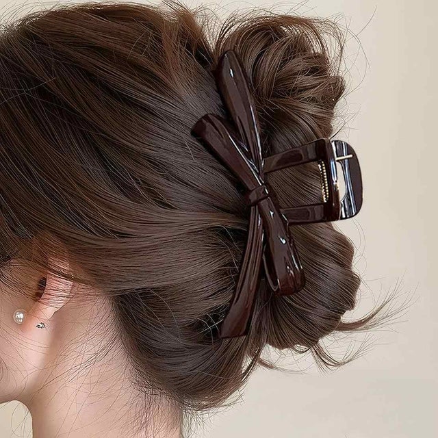 まとめ髪のアクセントになる、大きめヘアクリップ レディース バンスクリップ 大きめ ヘアアクセサリー 髪留め まとめ髪 ハーフアップ 波型 リボン ボール 結び デザイン ブラウン 韓国 Y2K （結び型）