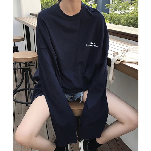 ラフ感が可愛い長袖Tシャツ （ブラック）