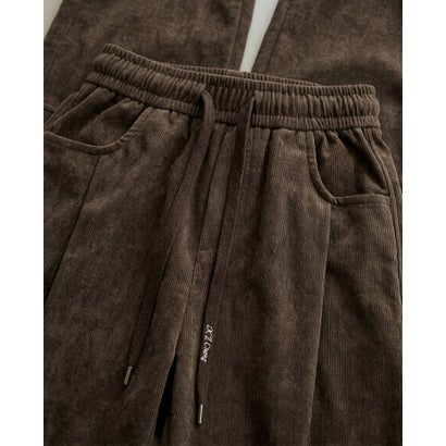 ルーズシルエットが魅力の、イージーカーブパンツ レディース バレルレッグパンツ ワイドパンツ ルーズパンツ 起毛 総ゴム ウエストゴム ゆったり カジュアル ミリタリー風 韓国 Y2K 秋服 冬服 （ブラウン）｜詳細画像