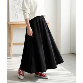 美しいシルエットと暖かさを両立した、裏起毛ロングフレアスカート ロングスカート レディース Aライン 裏ボア 裏起毛 あったか 防寒 ロング丈 マキシ丈 体型カバー きれいめ カジュアル 暖かい （ブラック）