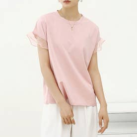 チュールフリル袖Tシャツ シアー素材 （ピンク）