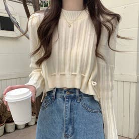 裾リボンデザインセーター （ホワイト）