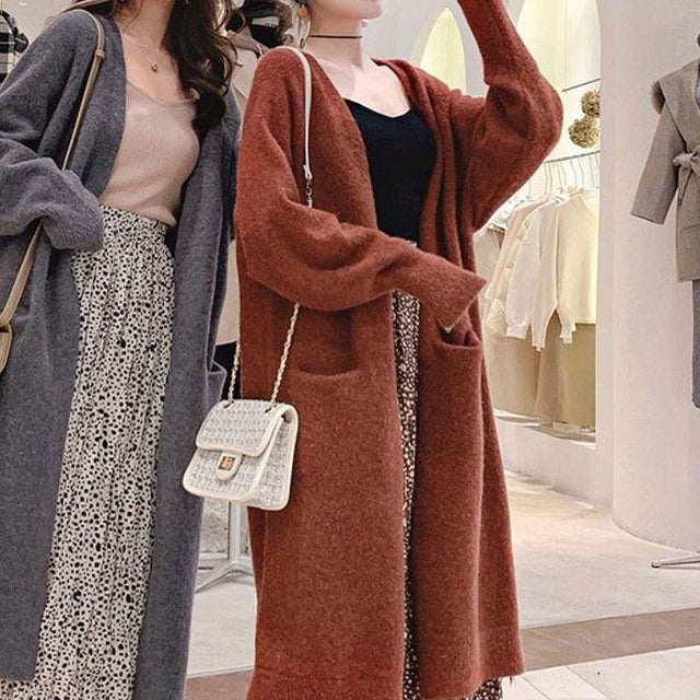 ロングニットふわふわカーデ （レッド）