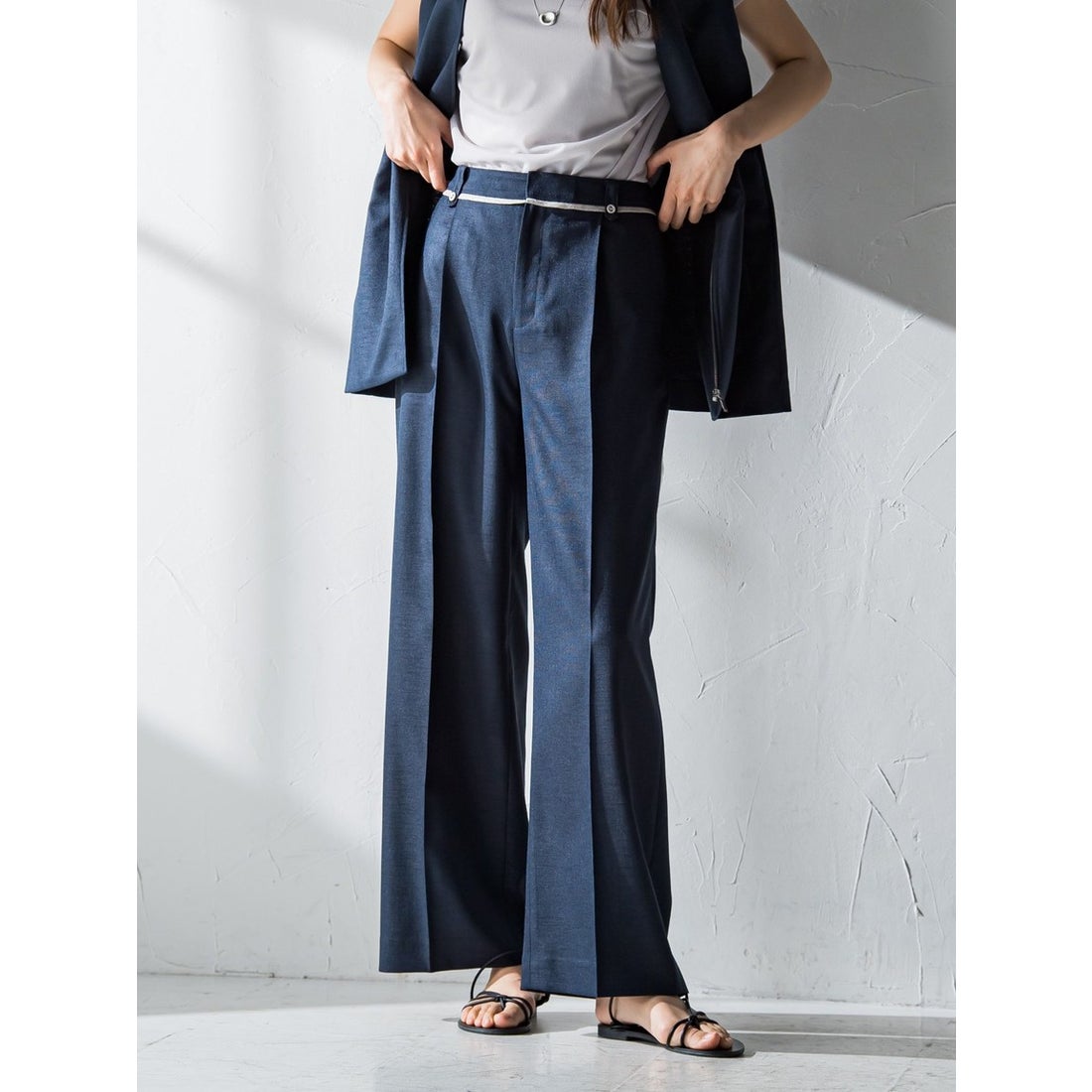 メイソングレイ MAYSON GREY リネンライクタックワイドパンツ