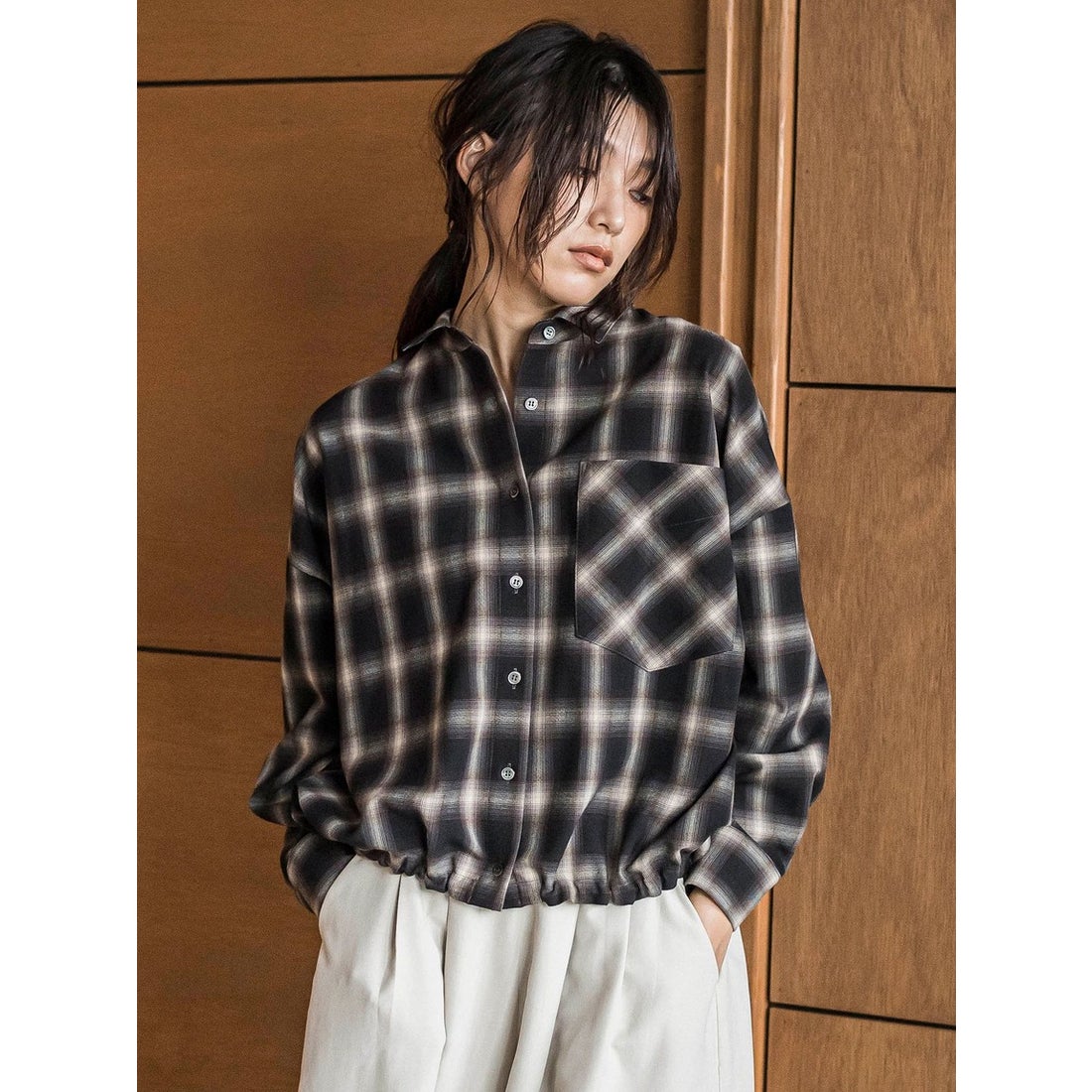 メイソングレイ MAYSON GREY ドロストクロップドシャツ≪洗濯機で 